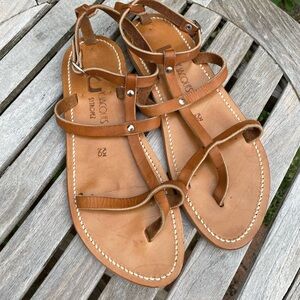 K Jaques St Tropez 39 9 handmade leather flat sandal thong natural tan gladiator